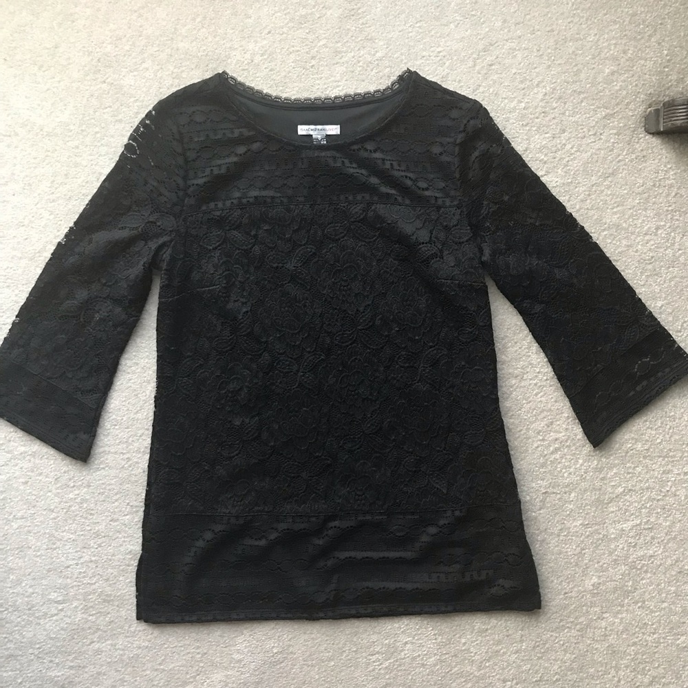 Isaac Mizrahi Live! Black lace floral blouse with flare sleeves size‎ XS